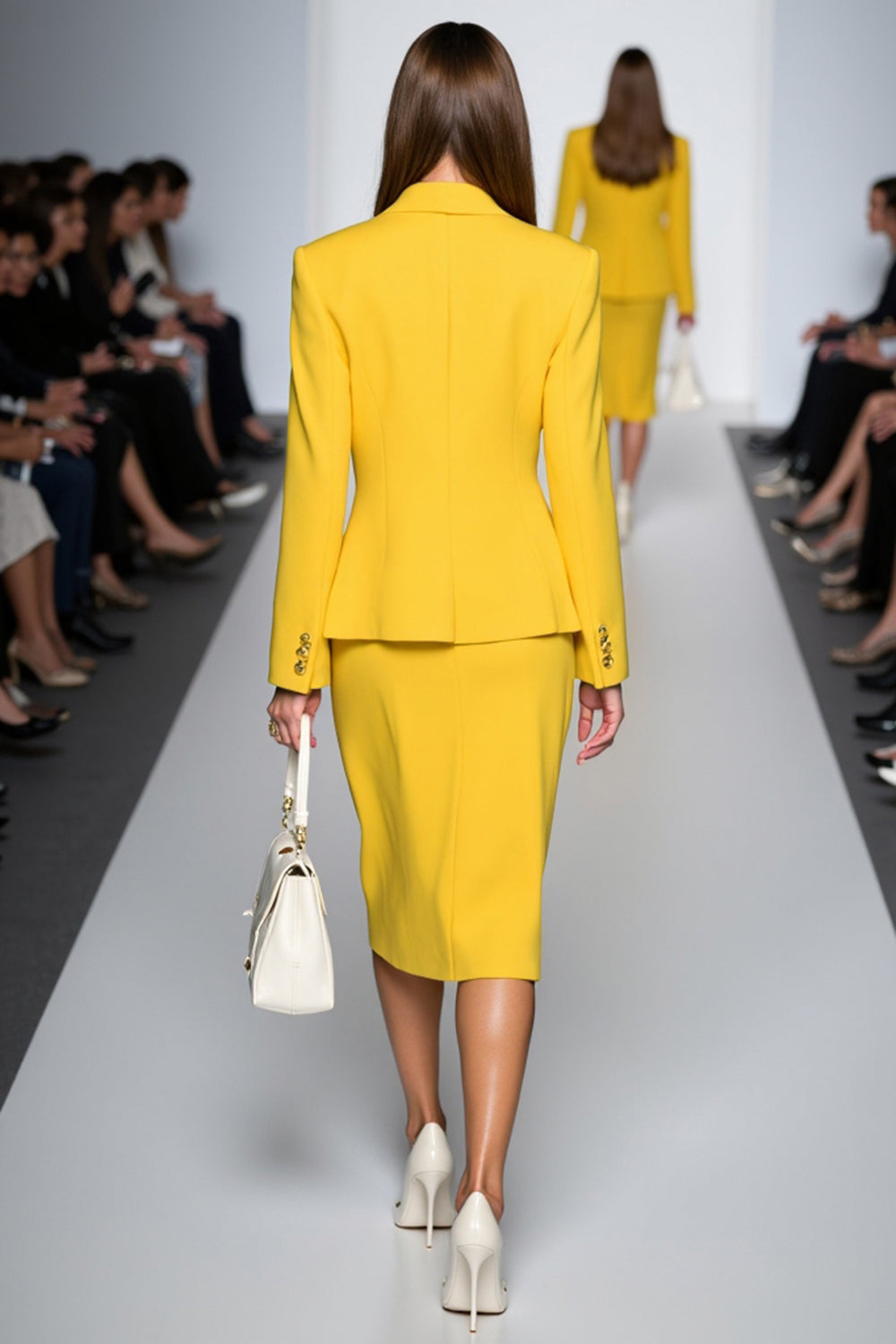 Robe de travail deux pièces jaune fourreau à manches longues