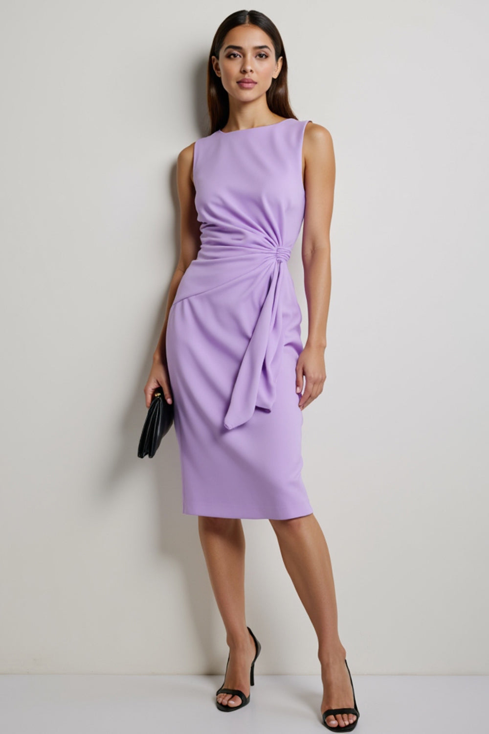 Robe de travail moulante froncée violette jusqu’au genou