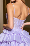 Lavande Une ligne Corset Satin Homecoming Dress avec Appliques