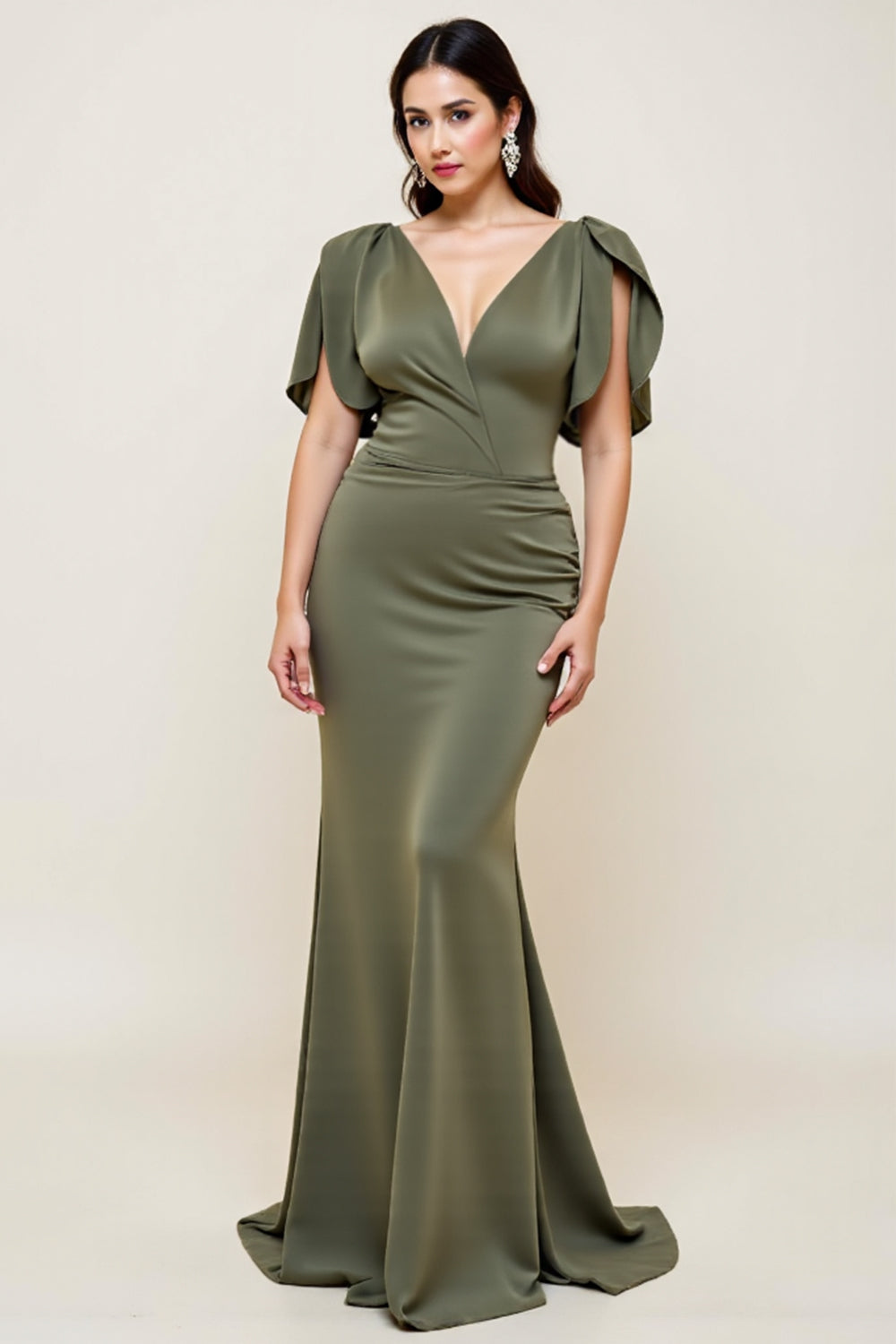Olive fourreau Long Plus Size Mère De La Mariée Robe