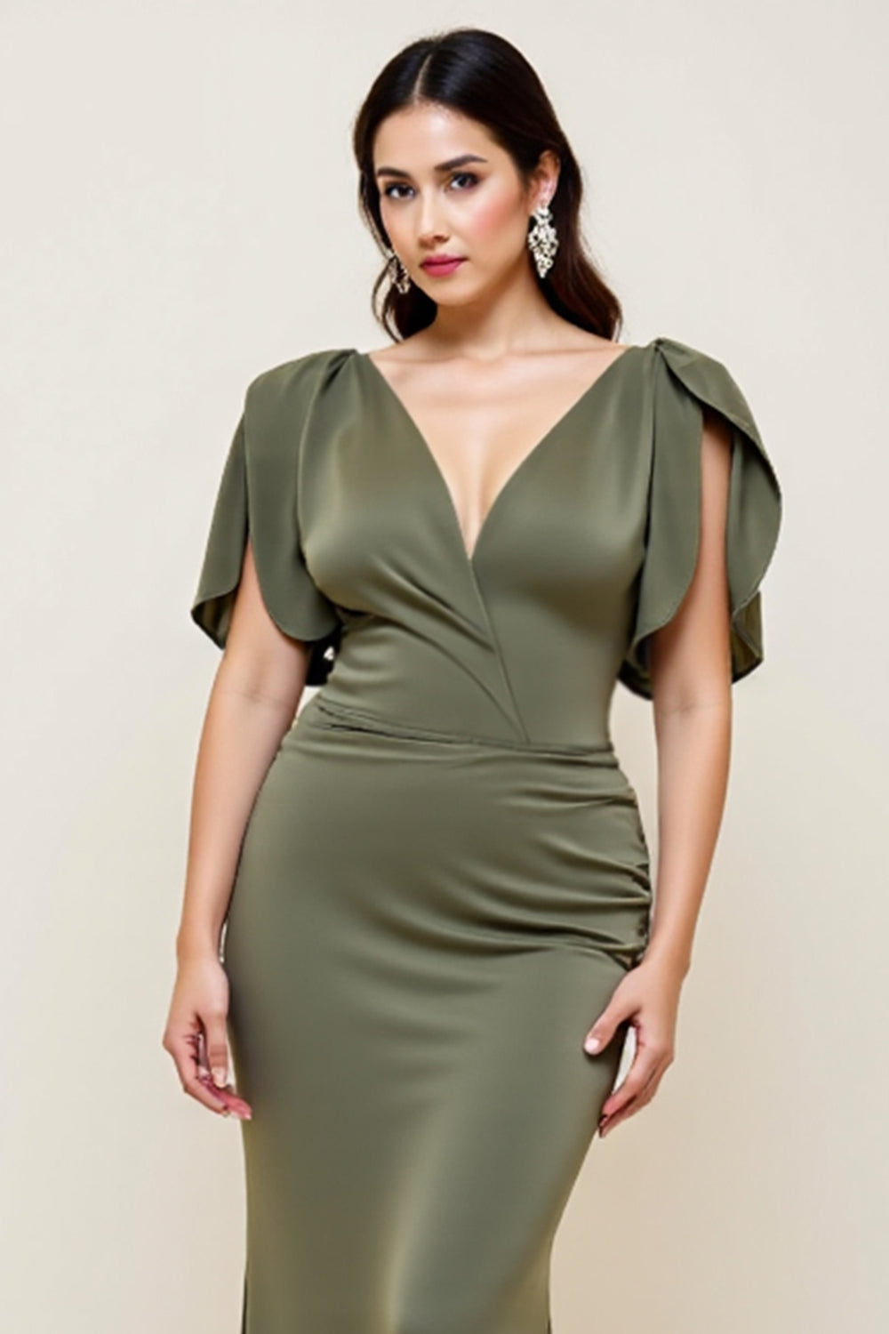 Olive fourreau Long Plus Size Mère De La Mariée Robe