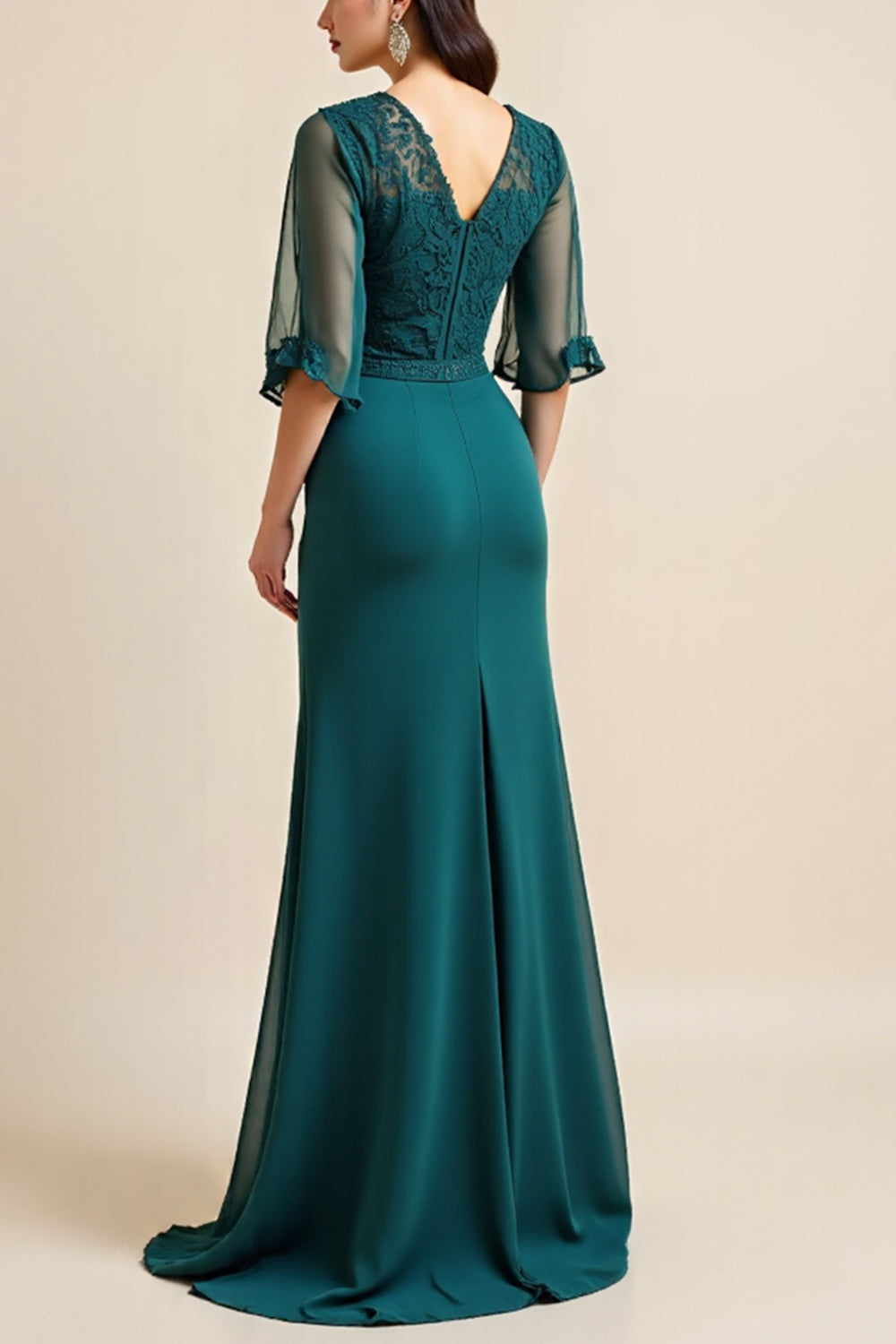 Bleu Une Ligne Appliquée Longue Robe Mère De La Mariée