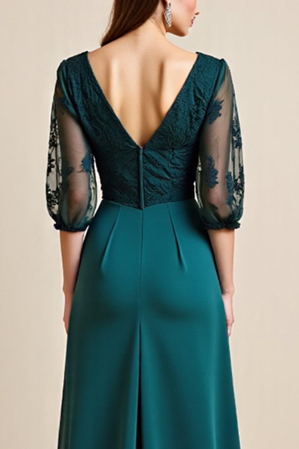 Bleu Une Ligne Col V Longue Mère De La Mariée Robe Avec Appliques