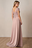 Dusty Rose Une ligne en satin longue mère de la mariée Robe avec dentelle