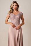 Dusty Rose Une ligne en satin longue mère de la mariée Robe avec dentelle
