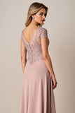 Dusty Rose Une ligne en satin longue mère de la mariée Robe avec dentelle