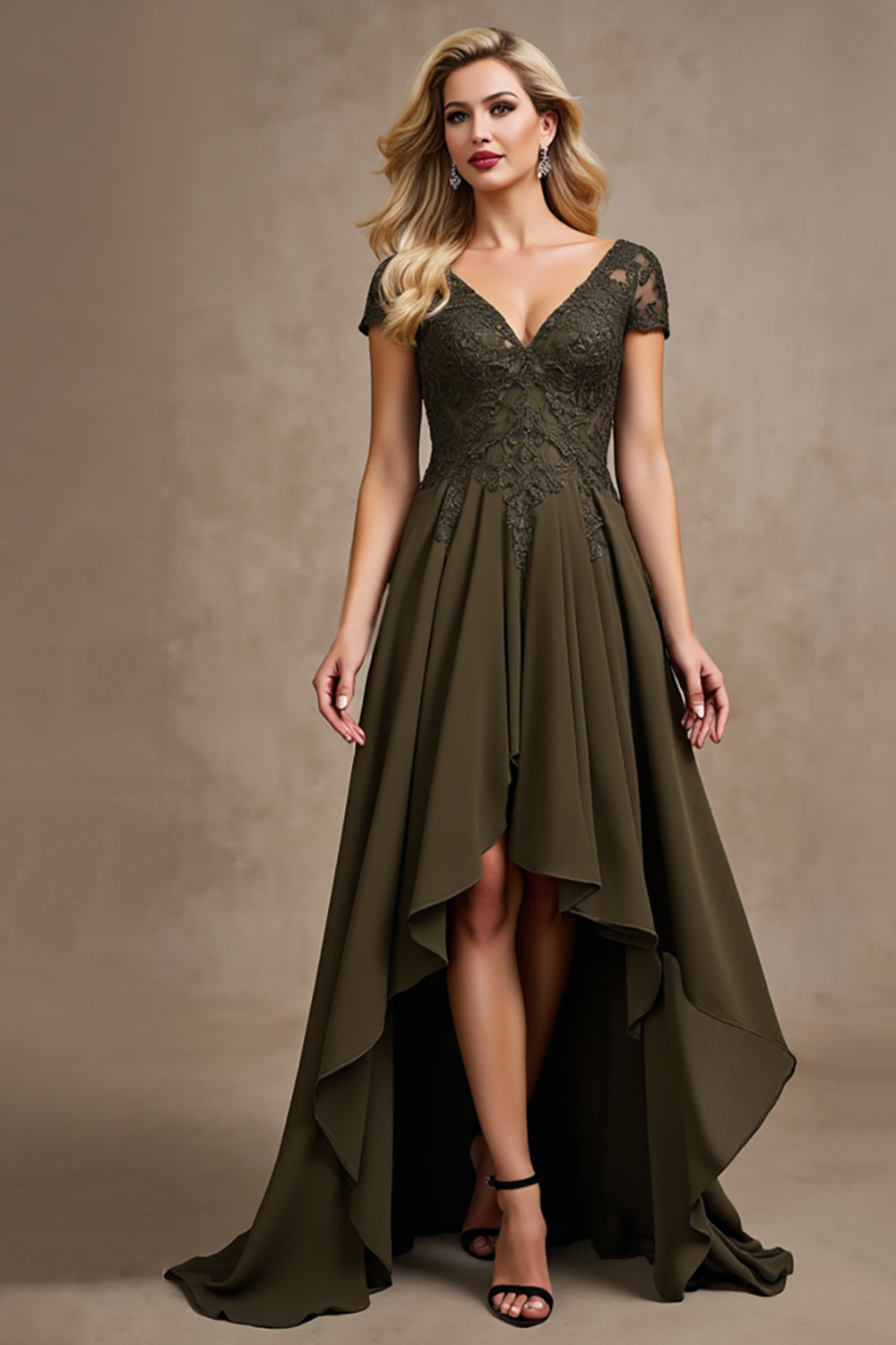 Robe de mère de la mariée asymétrique en satin olive haute basse