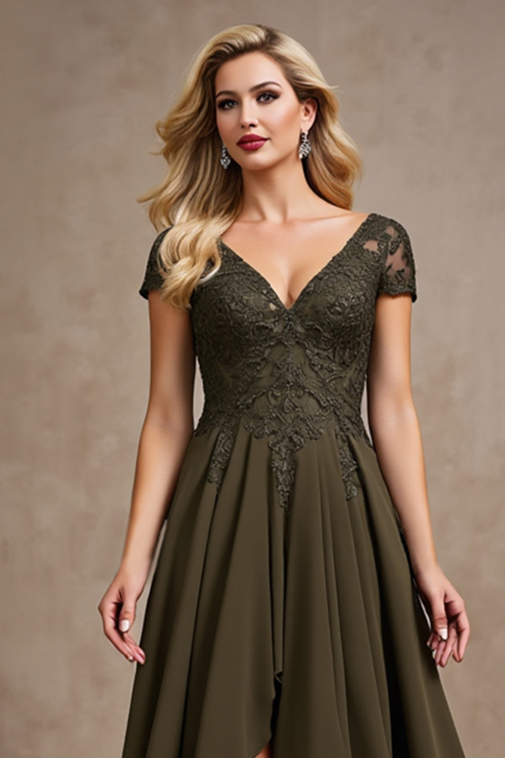 Robe de mère de la mariée asymétrique en satin olive haute basse