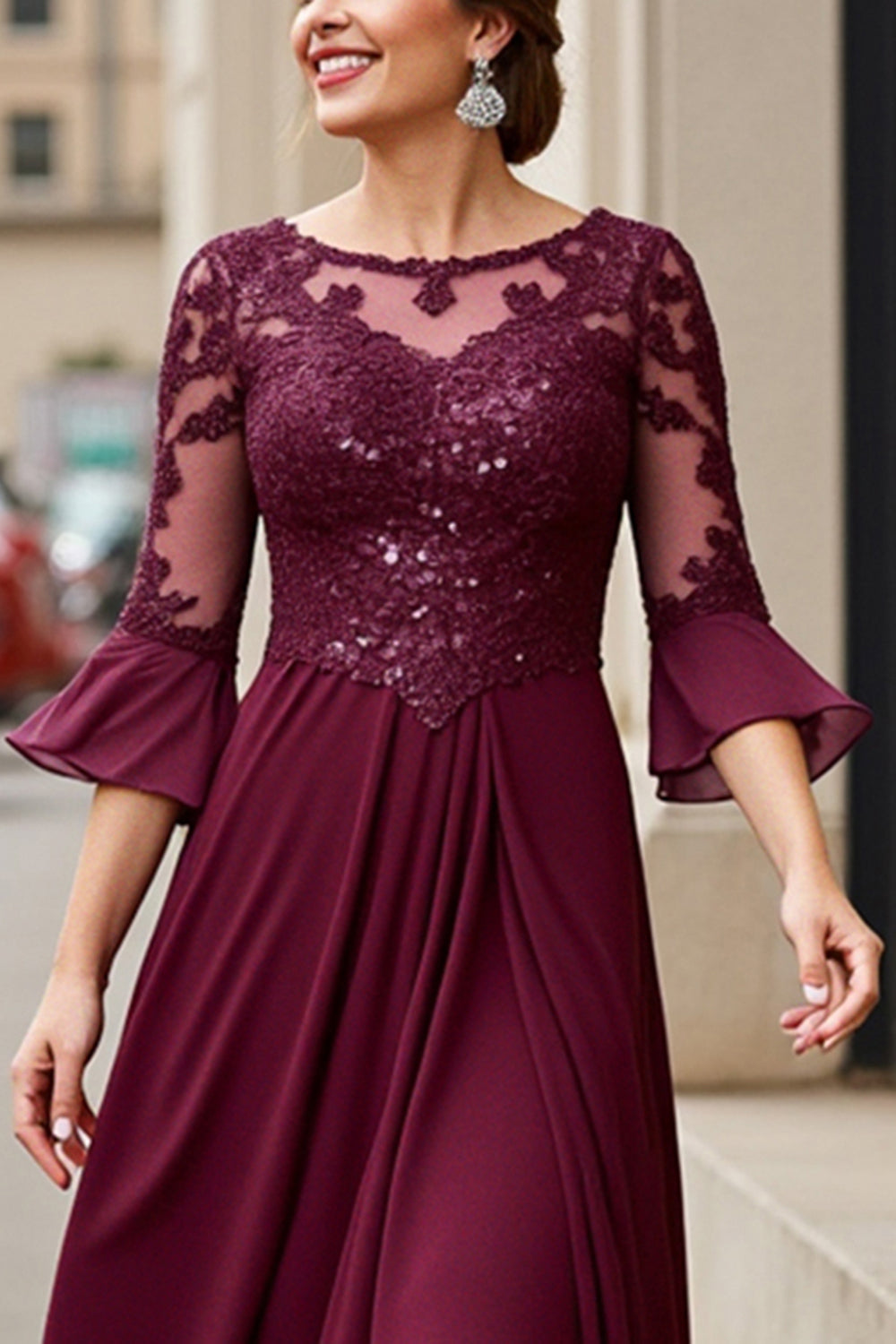 Cabernet Applique Une Ligne Thé Longueur Mère de la Robe de la Mariée