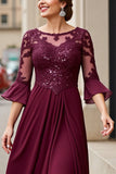Cabernet Applique Une Ligne Thé Longueur Mère de la Robe de la Mariée