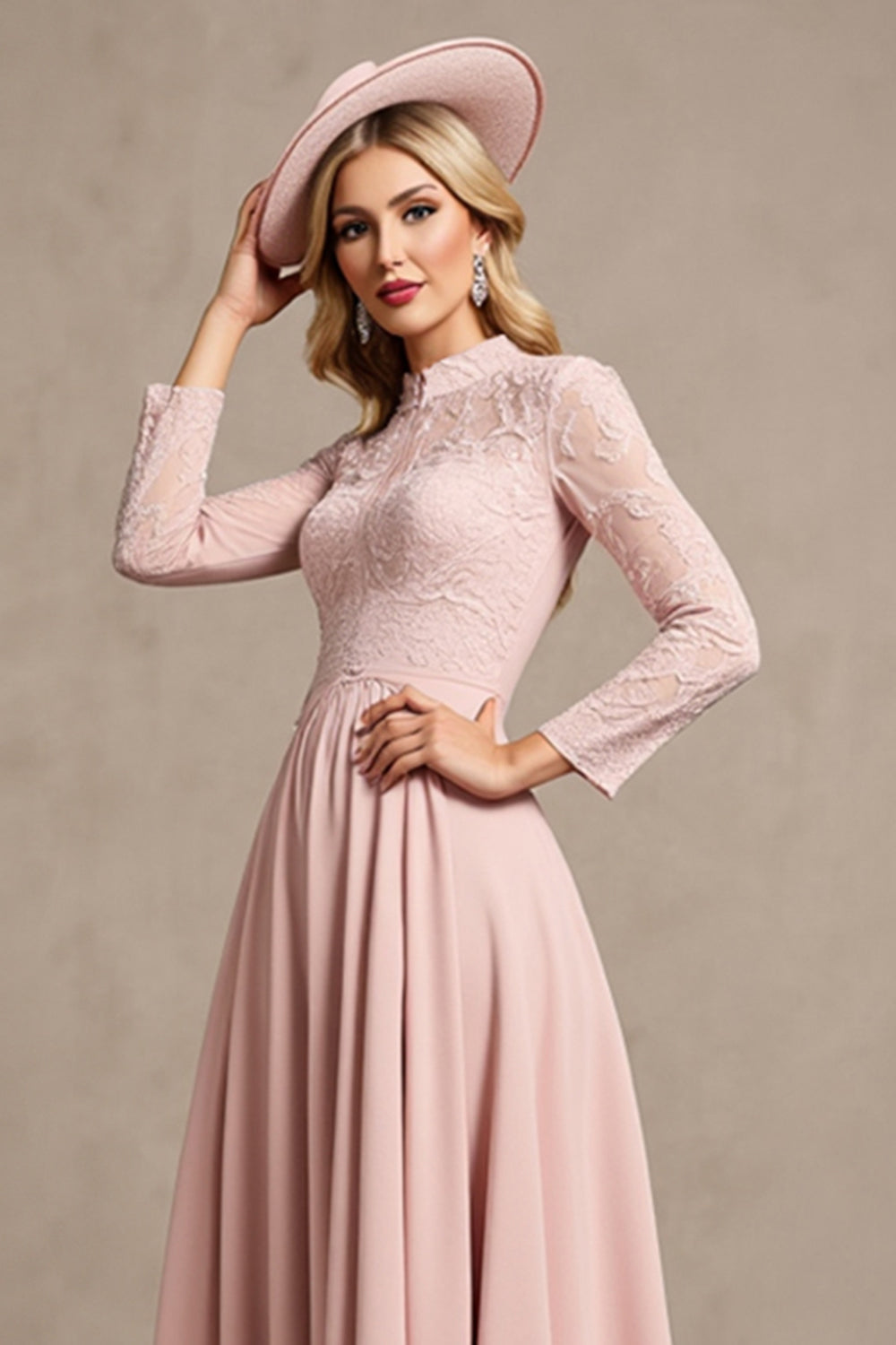 Robe de mère de la mariée à manches longues à manches longues rose bonbon avec appliques