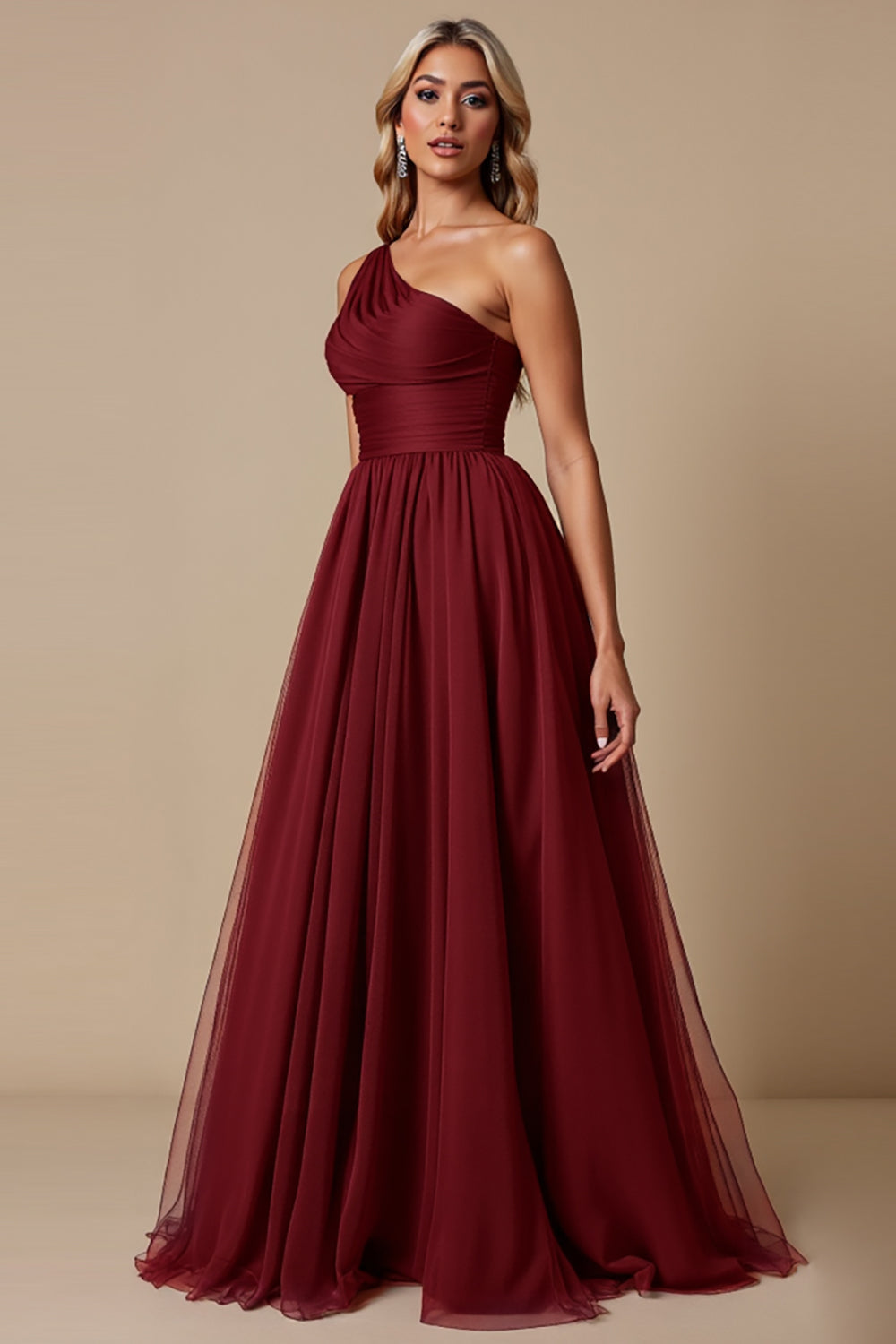 Robe de demoiselle d’honneur en tulle rouge à une épaule