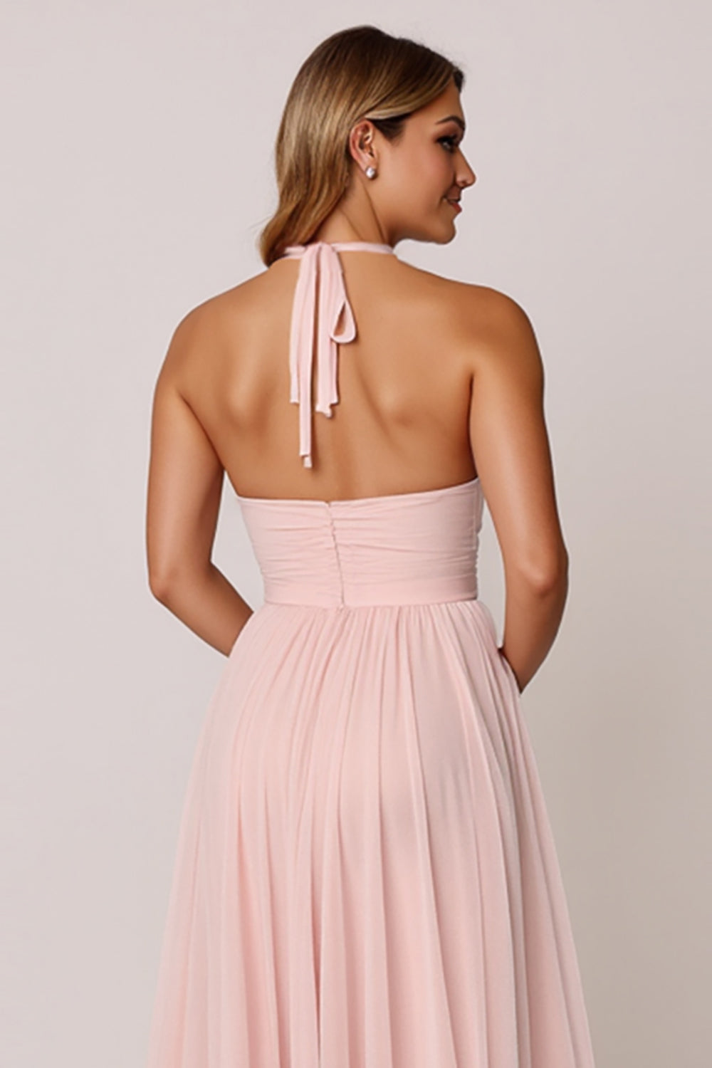 Halter Candy Pink Une ligne Robe de demoiselle d’honneur sans manches