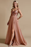 Robe de demoiselle d’honneur scintillante Dusty Rose Spaghetti Straps A Line