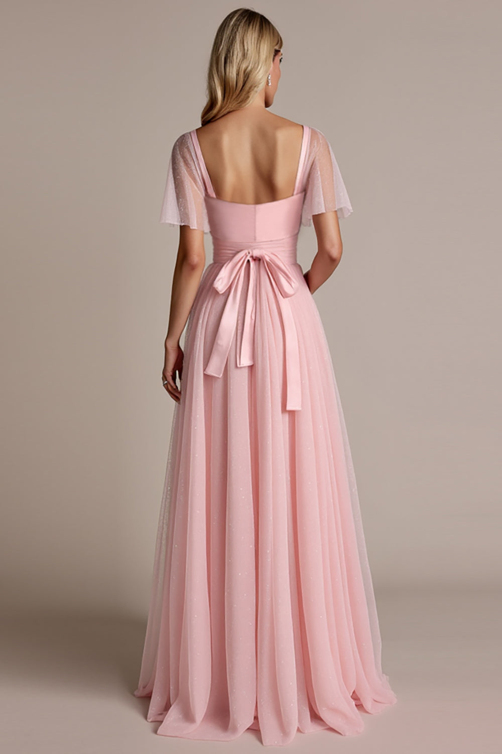 Robe de demoiselle d’honneur rose bonbon à manches courtes