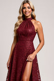 Robe de demoiselle d’honneur en dentelle Halter Cabernet A Line