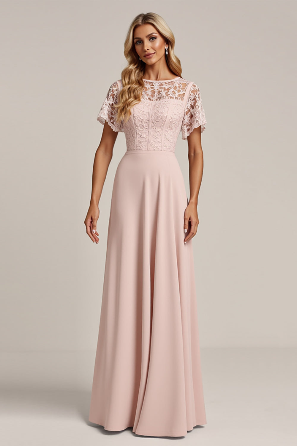 Robe de demoiselle d’honneur en mousseline de soie rose