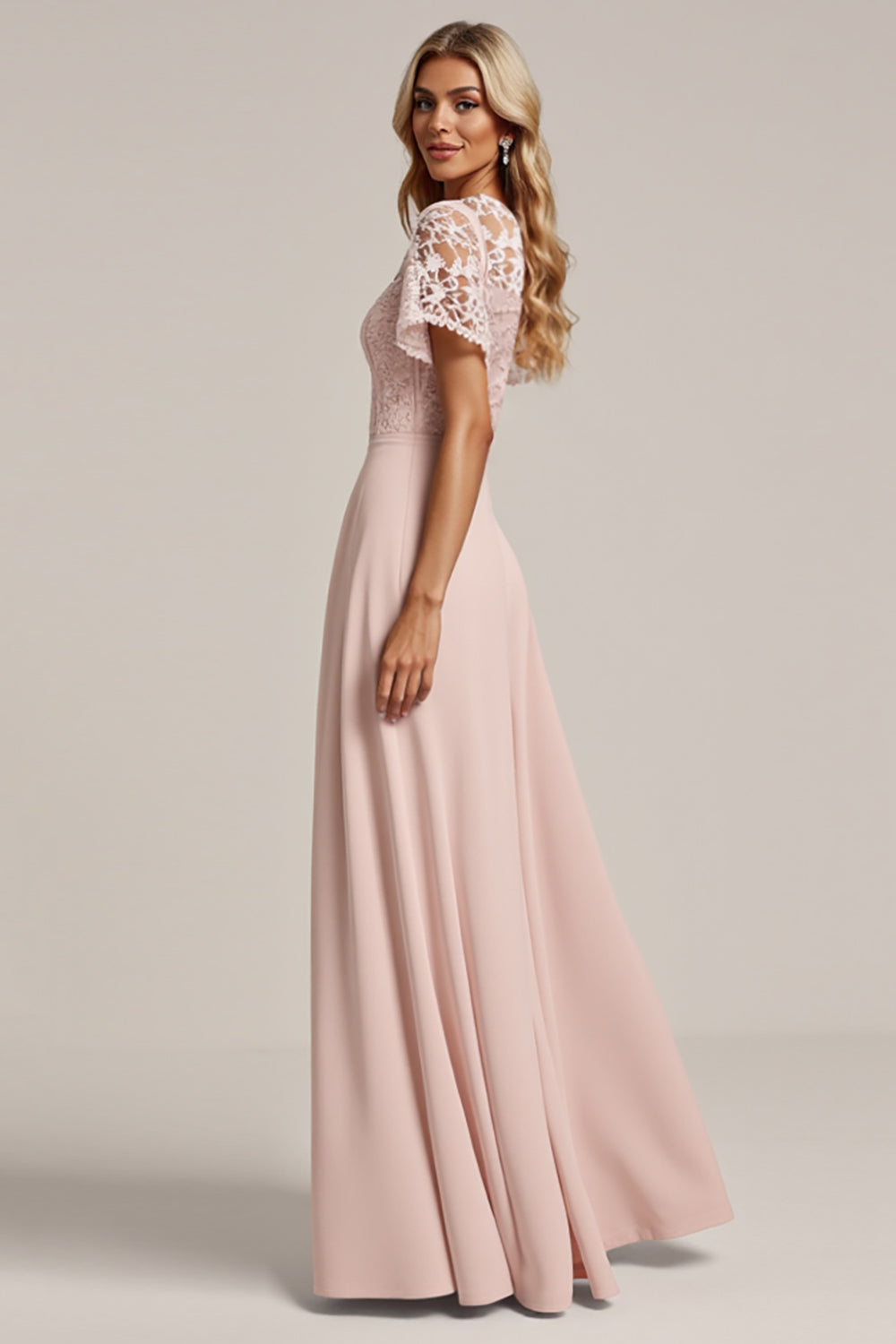 Robe de demoiselle d’honneur en mousseline de soie rose