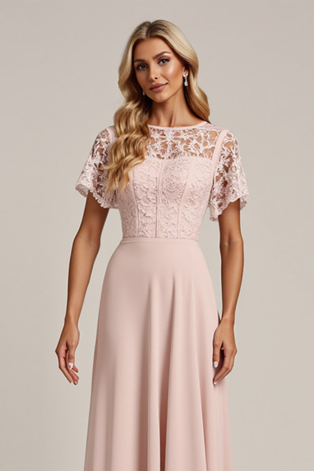 Robe de demoiselle d’honneur en mousseline de soie rose