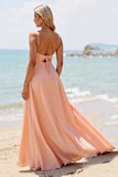 Sunset Chiffon Une Ligne Longue Robe de Demoiselle D’honneur Avec Fente