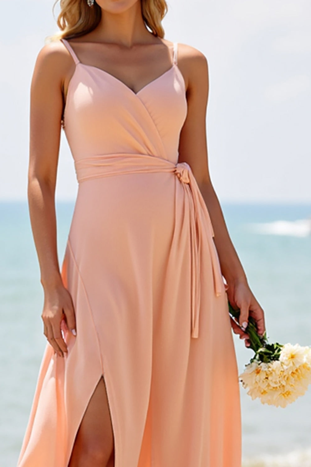 Sunset Chiffon Une Ligne Longue Robe de Demoiselle D’honneur Avec Fente