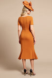 Fourreau Orange Col V Midi Robe Mère De La Mariée