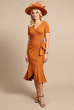 Fourreau Orange Col V Midi Robe Mère De La Mariée