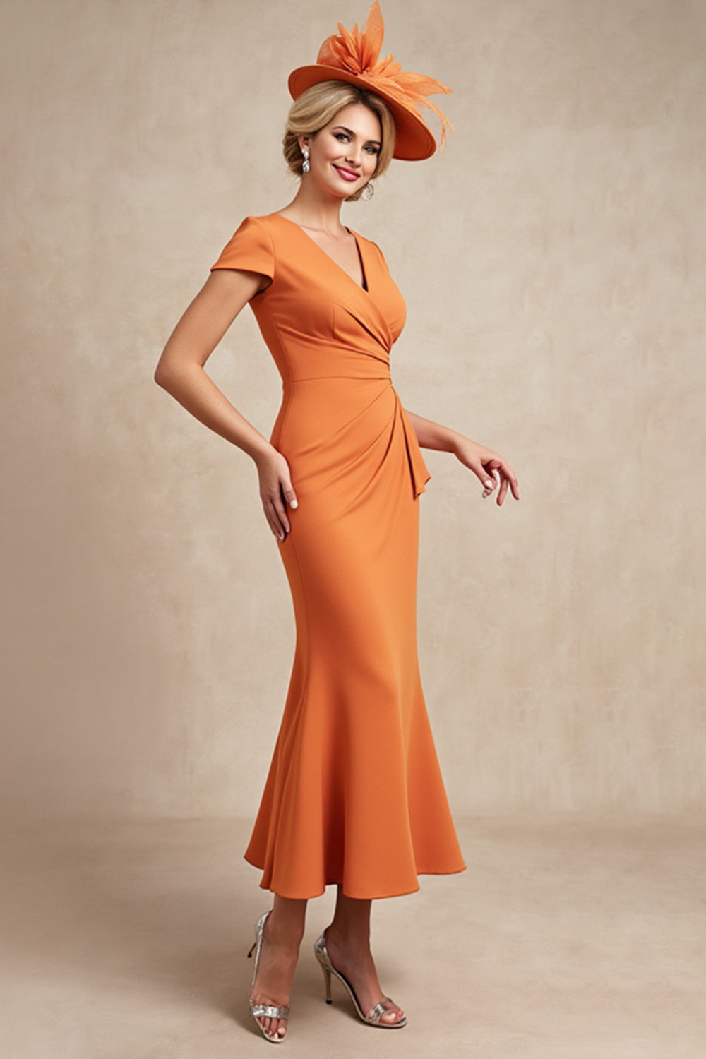 Sirène orange froncé longue mère de la mariée robe