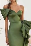 Robe longue formelle olive à une épaule
