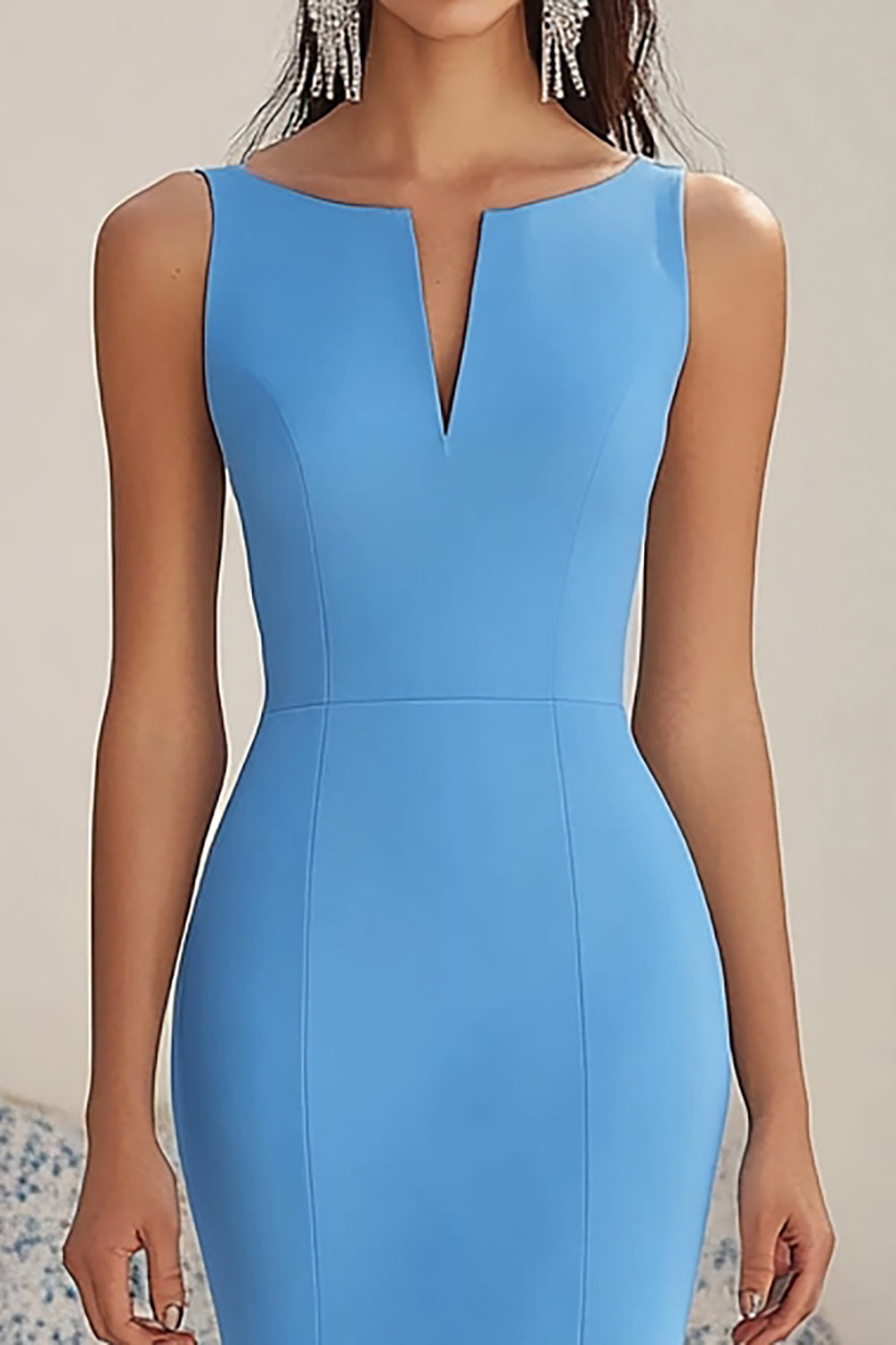 Robe formelle asymétrique bleu sirène à volants