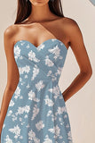 Bleu Blanc Fleur Une Ligne Sweetheart Asymétrique Boho Robe