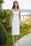 Robe mi-longue en satin blanc fourreau