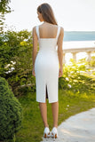 Robe mi-longue en satin blanc fourreau