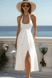 Robe de graduation dos nu blanche avec fente A Line
