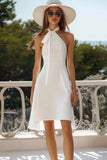 Robe de graduation en satin dos nu blanc A Line