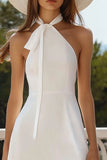 Robe de graduation en satin dos nu blanc A Line