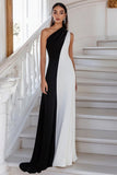 Robe longue formelle noire et blanche à une épaule