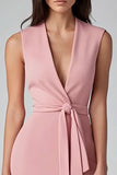 Robe de travail fourreau rose avec ceinture