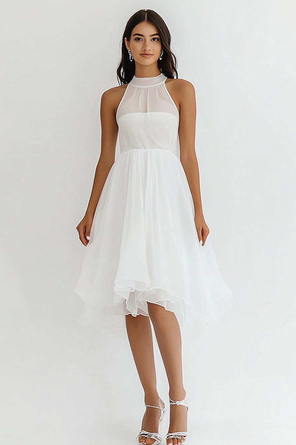 Robe de graduation midi en mousseline de soie blanche