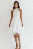 Robe de graduation midi en mousseline de soie blanche