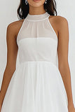 Robe de graduation midi en mousseline de soie blanche