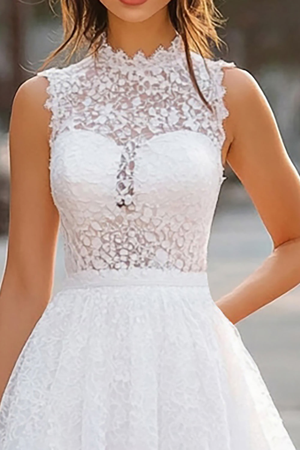 Robe courte de graduation en dentelle blanche A Line