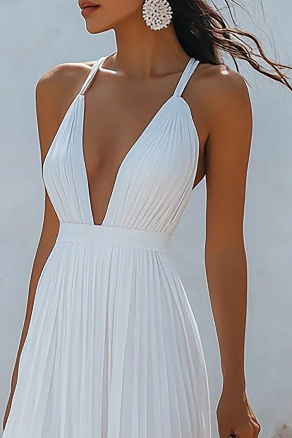 Robe longue d’été en mousseline de soie blanche