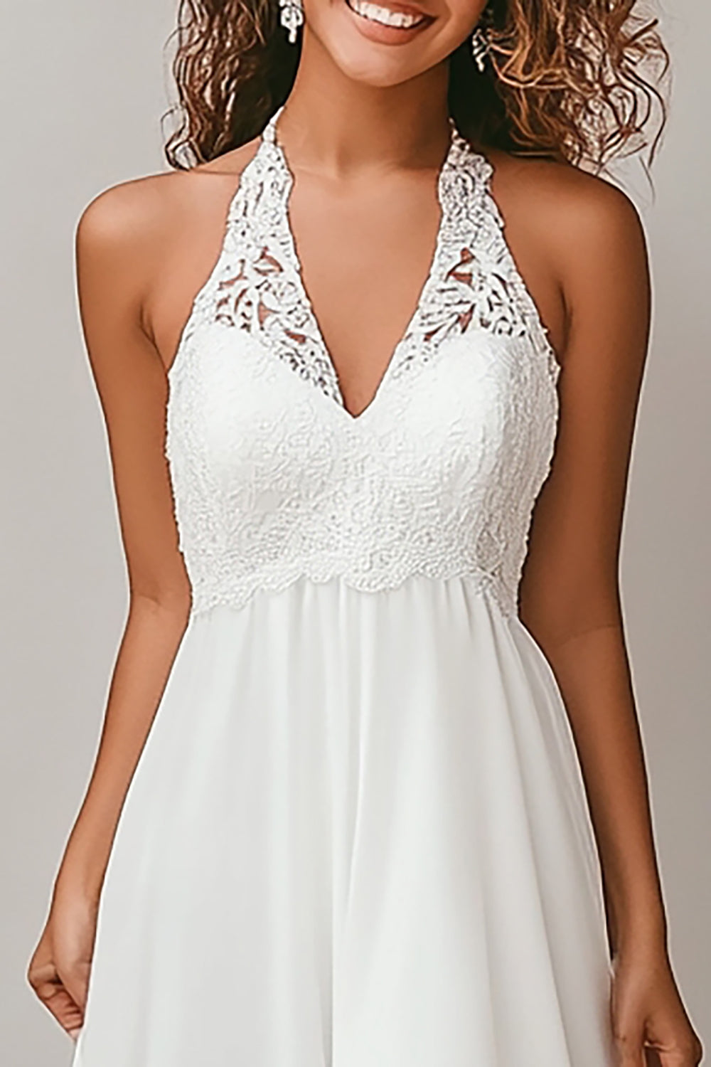 Halter A Line Robe en mousseline de soie blanche High-Low