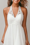 Halter A Line Robe en mousseline de soie blanche High-Low