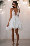 Robe en tulle blanc à col en V A Line