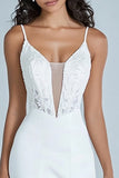 Blanc A Line Spaghetti Strattes Dentelle Robe de mariée longue