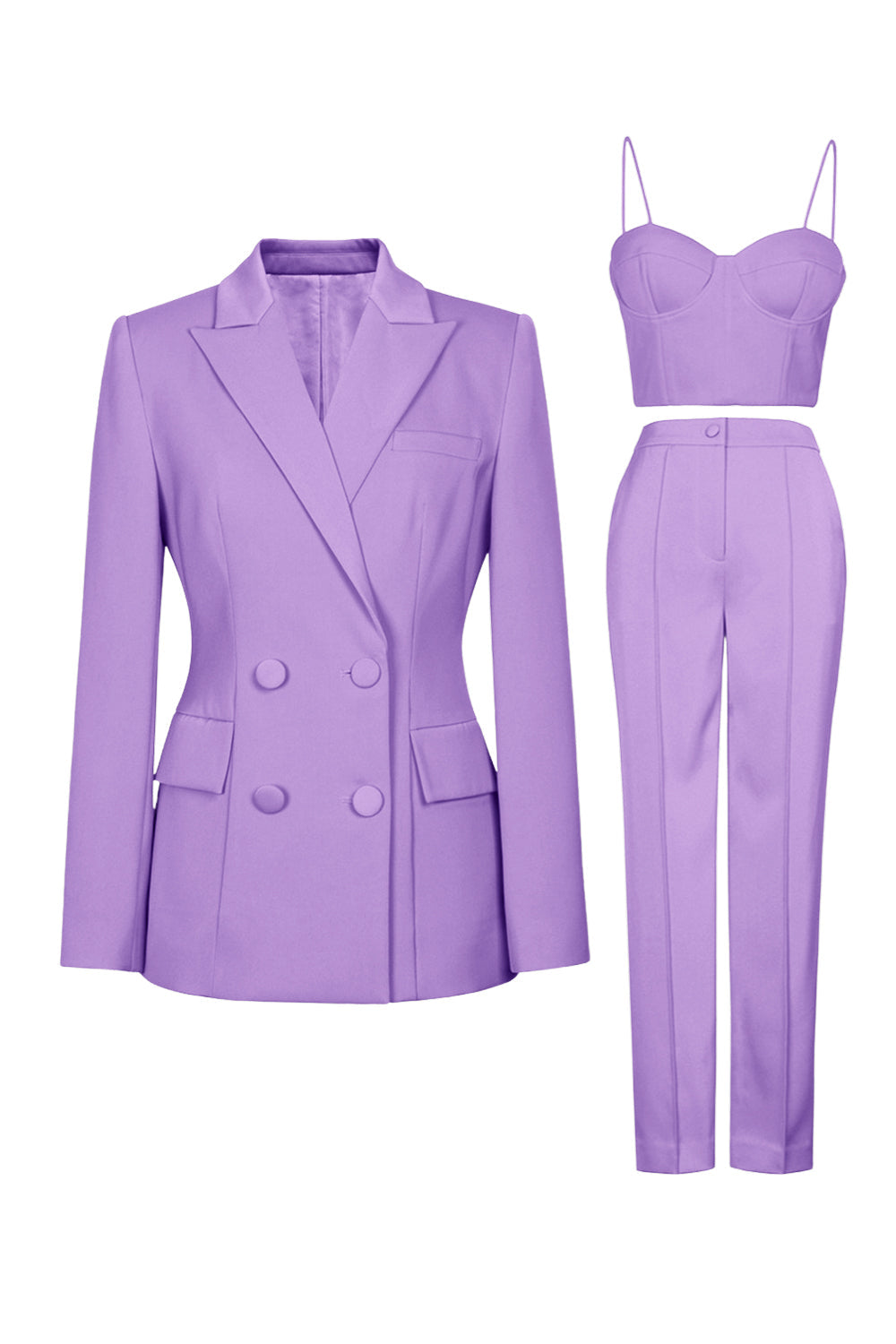 Purple Peak Lapel 3-Piece Double Breasted Femmes Costumes de bal