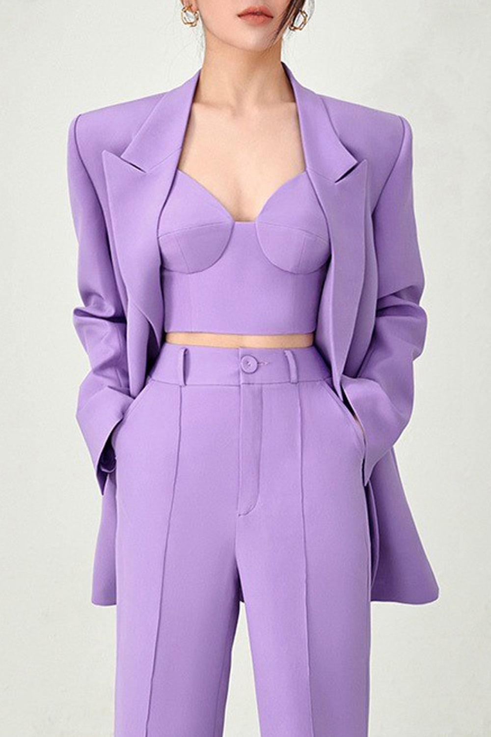 Purple Peak Lapel 3-Piece Double Breasted Femmes Costumes de bal