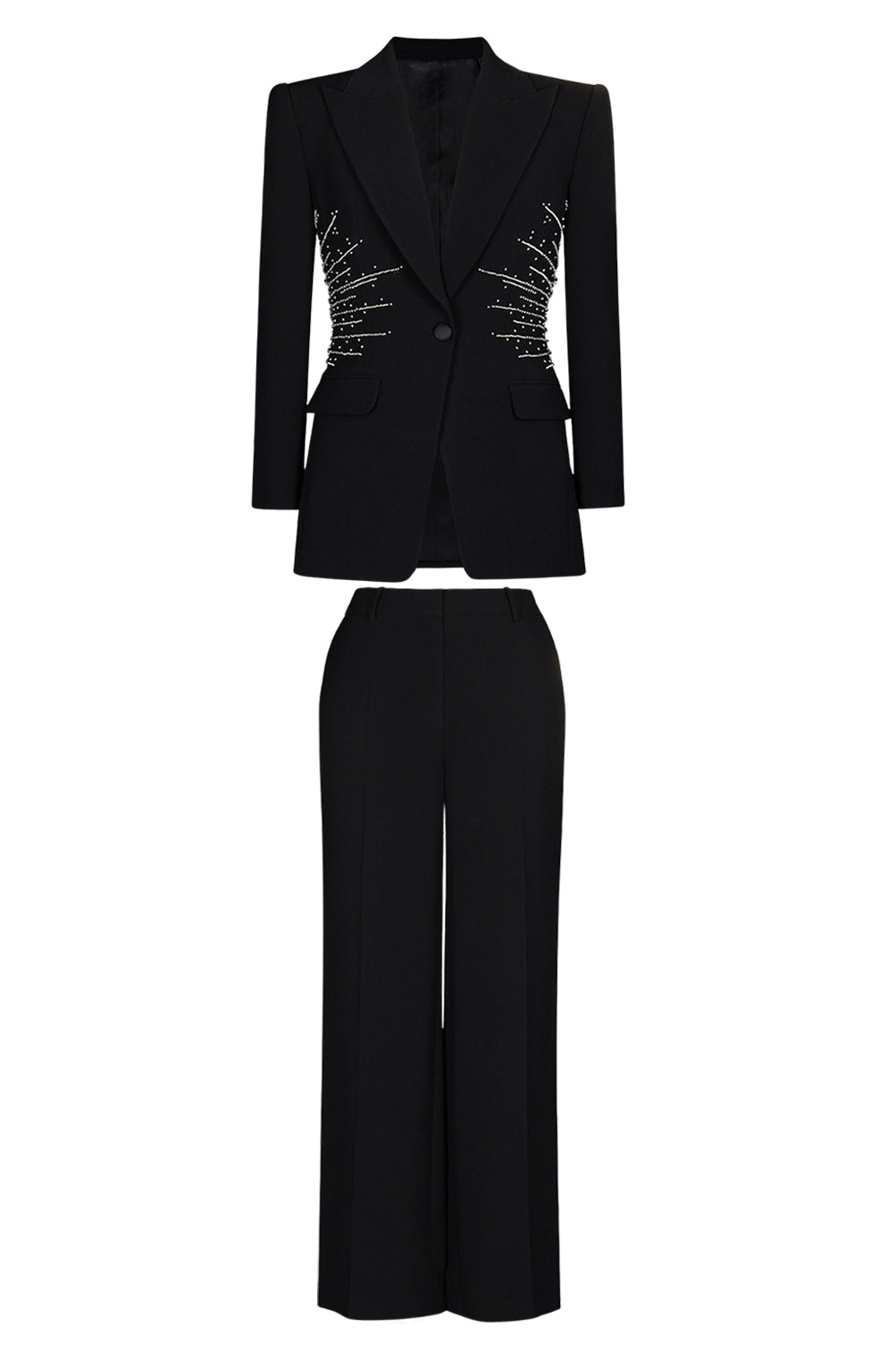 Sparkly noir 2 pièces pointe revers femmes bal costumes avec perles